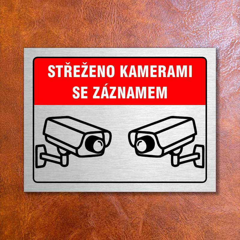 Cedulka "Střeženo kamerami" stříbrná, Velikost A5, var 5